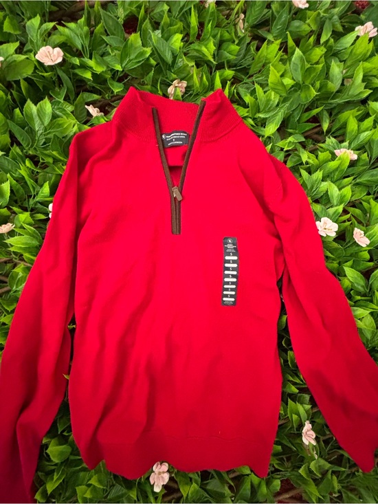 Hart Schaffner Marx Sweaters - Hart Schaffner Marx Red Half-Zip Sweater with Brown Trim Wool -S